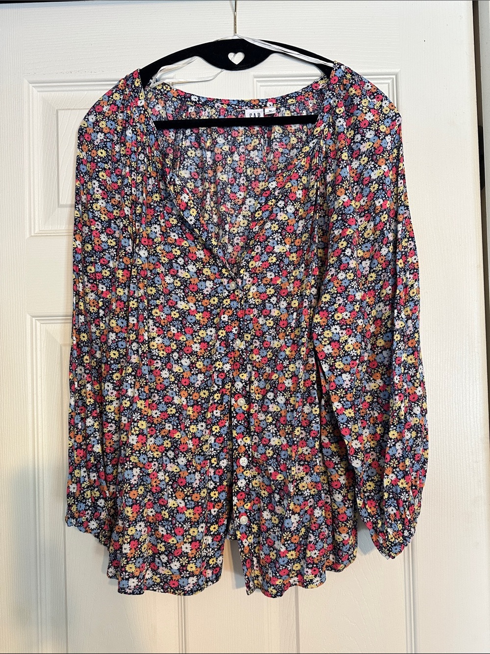 GAP Floral Button-Front Blouse in Black, Pink, Yellow & Blue
